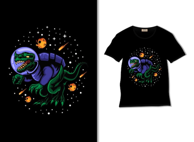 Tシャツデザインの宇宙恐竜イラスト