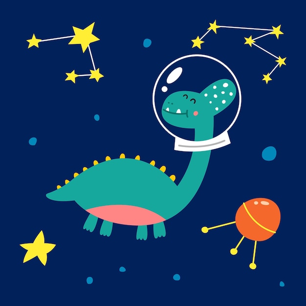 Dinosauro spaziale, illustrazione vettoriale per la moda dei bambini.