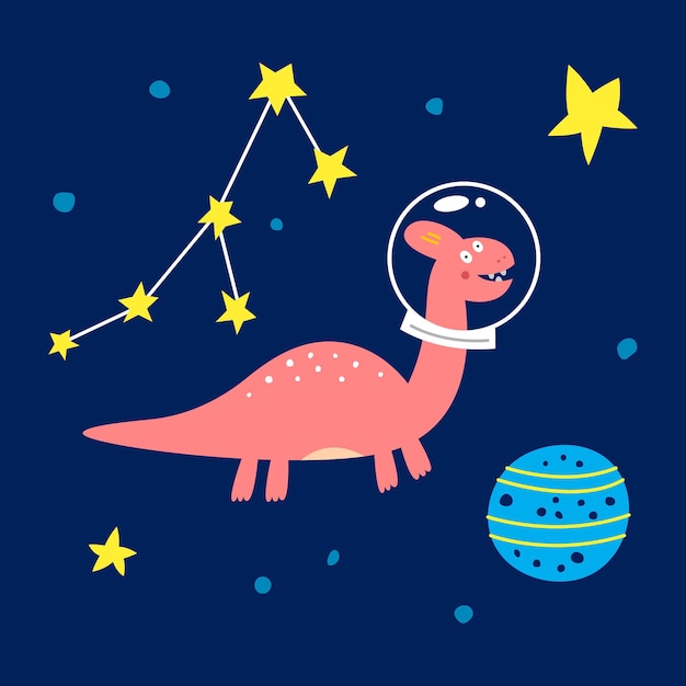 Vettore dinosauro spaziale, illustrazione vettoriale per la moda dei bambini.