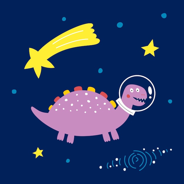 Vettore dinosauro spaziale, illustrazione vettoriale per la moda dei bambini.