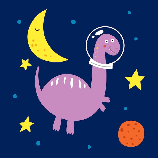 벡터 우주 공룡, 어린이 패션을 위한 벡터 삽화.