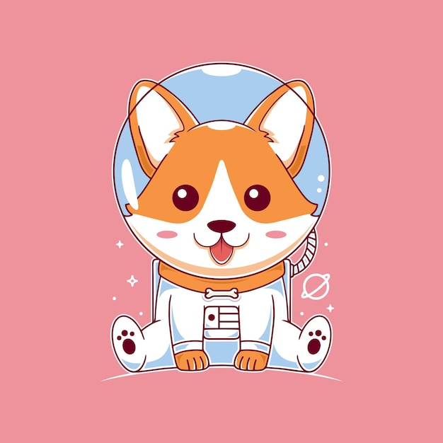 Vettore spazio cane astronauta kawaii art