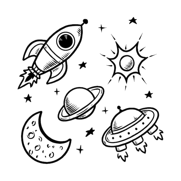 Vector space doodle hand drawn illustration line