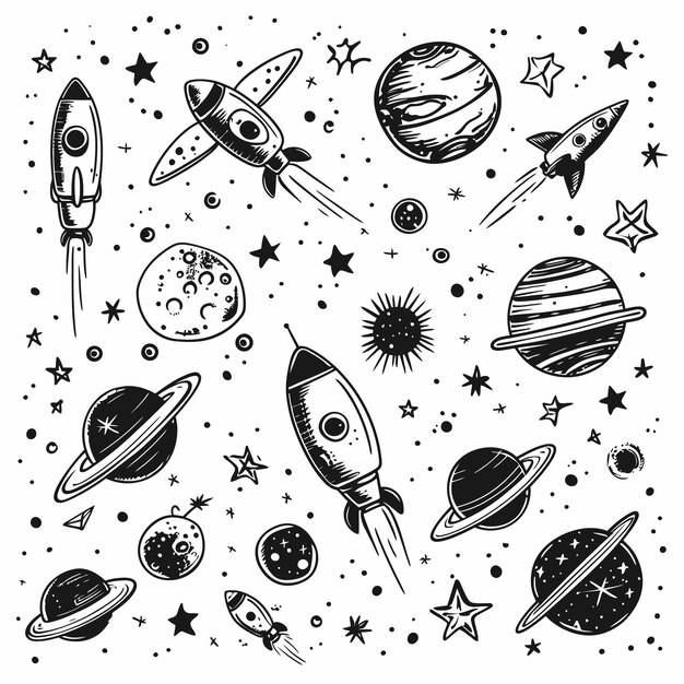 Вектор space_doodle_icon_setcosmos_hand_drawn_vector (космос_ручно нарисованный_вектор)