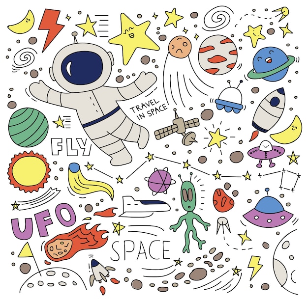 Space doodle set vector illustration