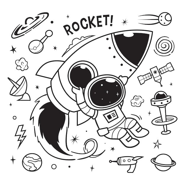 Space doodles and astronauts carry rockets