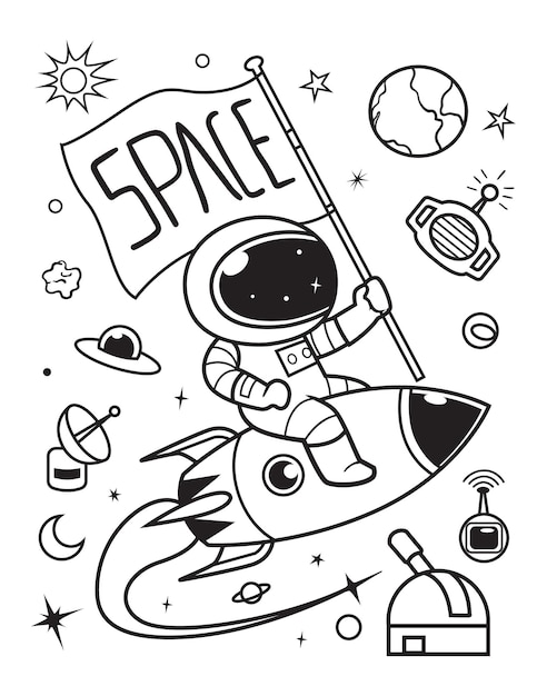 Vector space doodles and astronauts ride a rocket