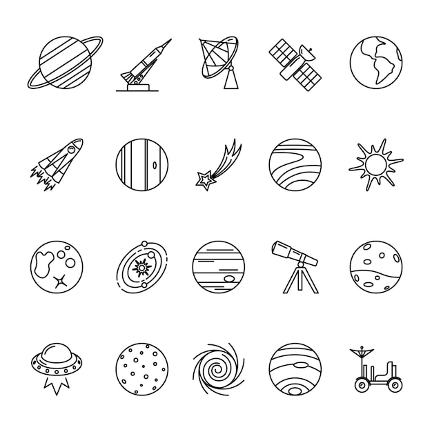 Space exploration icons set