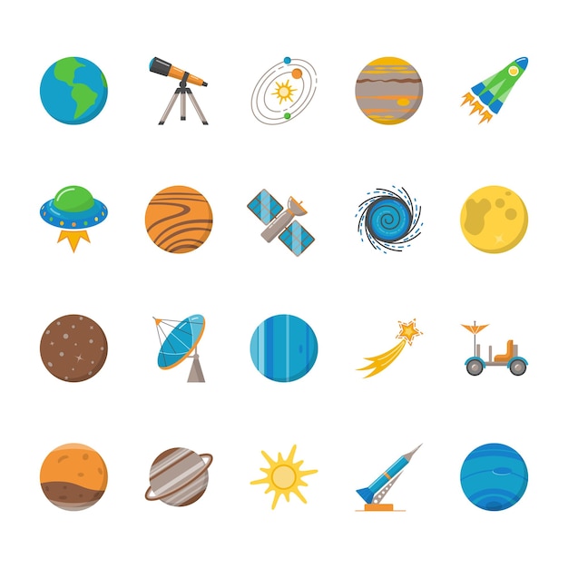 Space exploration icons set