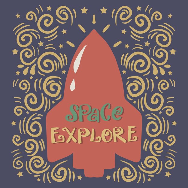 Poster con scritte a mano space explore per il design di magliette.