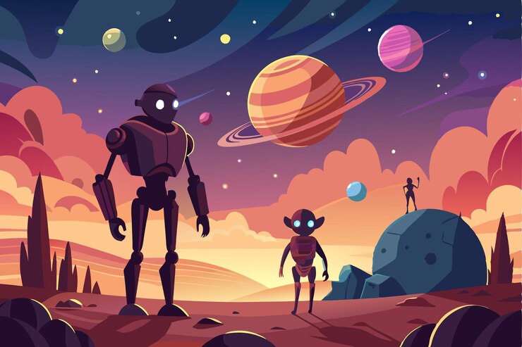 Vector space explorer encounters an unfamiliar creature in the vastness of space