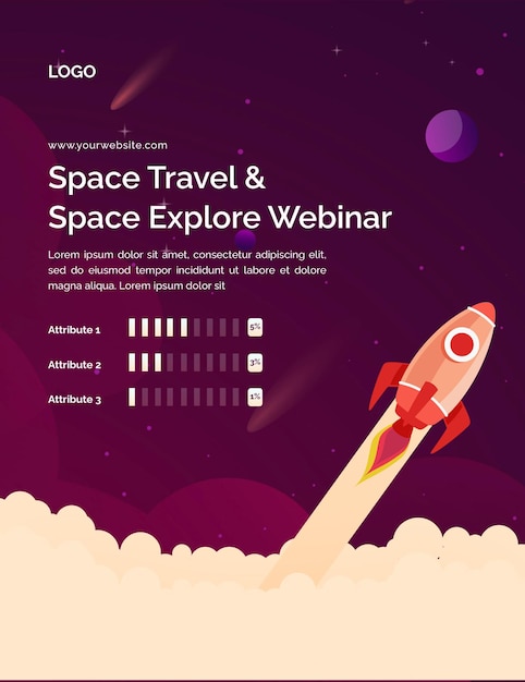 Space exploring flyer with spacecraft and space background