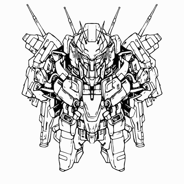 Vector space fighter robot lineart