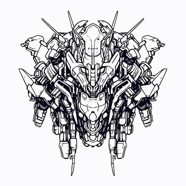 Vector space fighter robot lineart