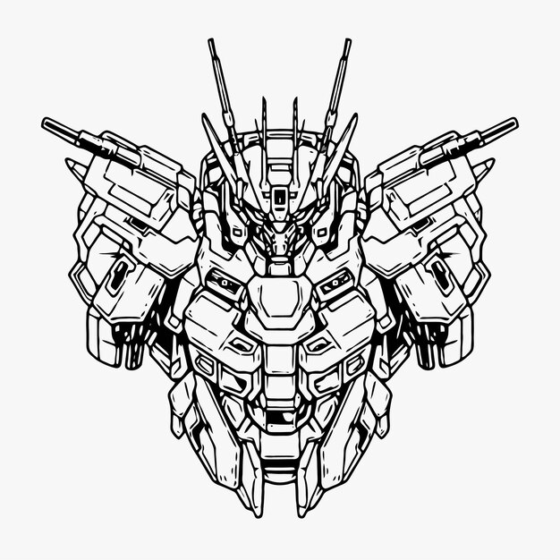 Vector space fighter robot lineart