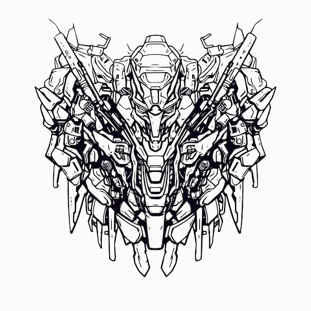 Space fighter robot lineart