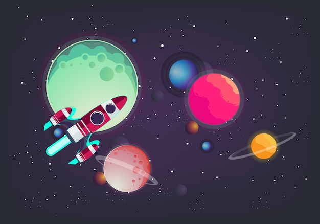 平坦的空間設計 有彩色星球