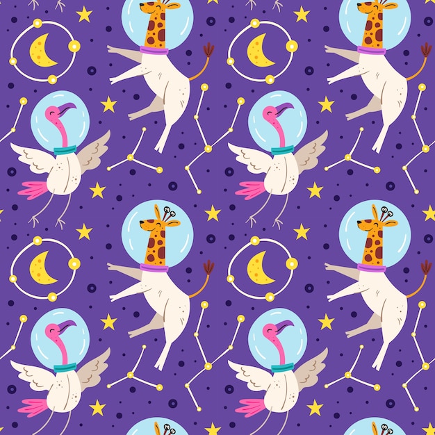 Space  flat seamless pattern