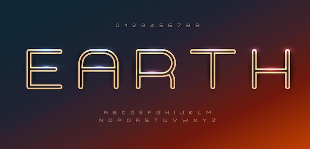 Space font alphabet letters outline linear contour typography techno digital characters with