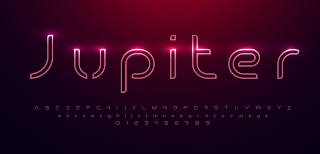 space font alphabet letters outline linear contour typography techno digital characters with