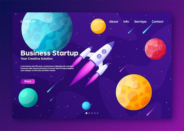space futuristic modern colorful background with rocket starship spaceship in night sky solar system