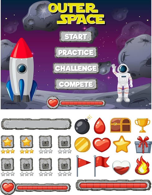 宇宙ゲームの背景テンプレートと要素