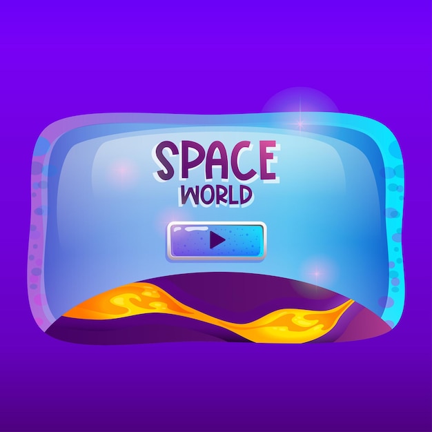 Space game ui frame for mobile interface design in cartoon style Galaxy window with planet for button and assets Cartoon vector illustration Web design elements