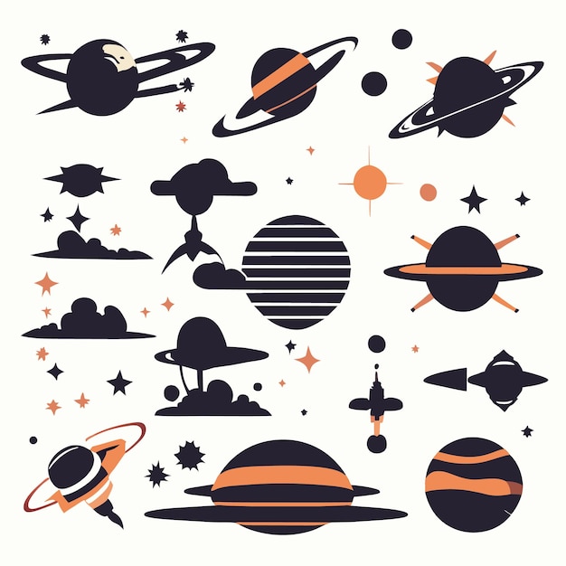 Space Iconography on Clean White Background