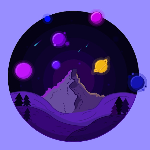 space illustration. Space sky landscape and mountain landscape.
vector illustration.