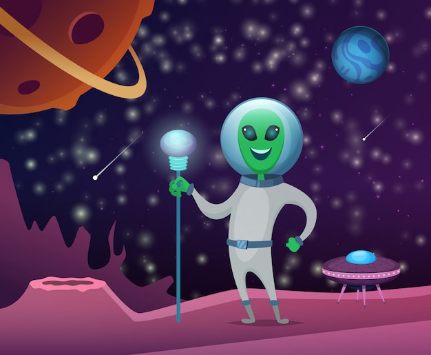 Space illustration with character of funny alien