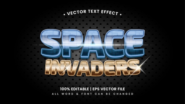 Vector space invader futuristic metal 3d text style effect. editable illustrator text style.