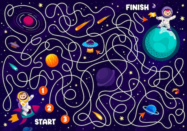 Space labyrinth maze game Help to kid astronaut f