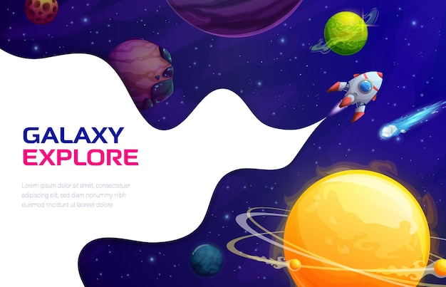 Space landing page vector background with rocket