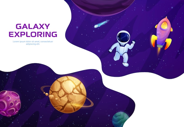 Space landing page with astronaut rocket planets