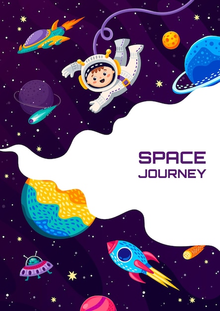 Space landing page with kid astronaut and rocket