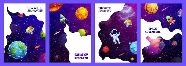 Vector space landing pages and posters space adventure