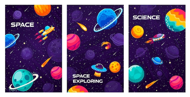 Space landscape posters with spaceship in galaxy