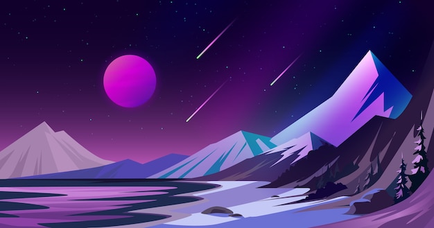 Space landscape with mountains.