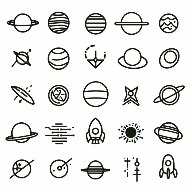 Vector space_line_icon_set_astronomy_collection_vector