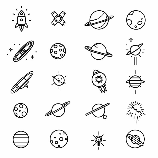 Vector space_line_icon_set_astronomy_collection_vector