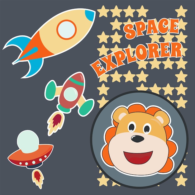 Vector space lion or astronaut in a space suit with cartoon style can be used for tshirt print kids wear fashion design invitation card fabric textile nursery wallpaper poster and other decoration