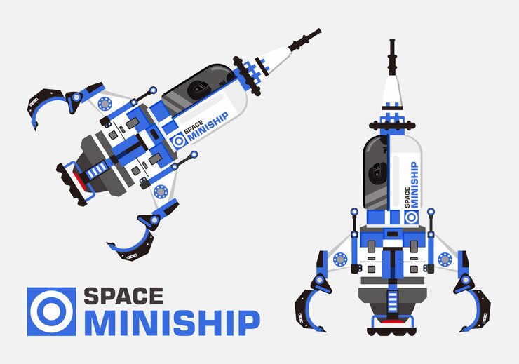 Vector space miniship or space craft vector in blue and white color