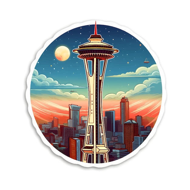 Vector space needle illustration sticker on white background