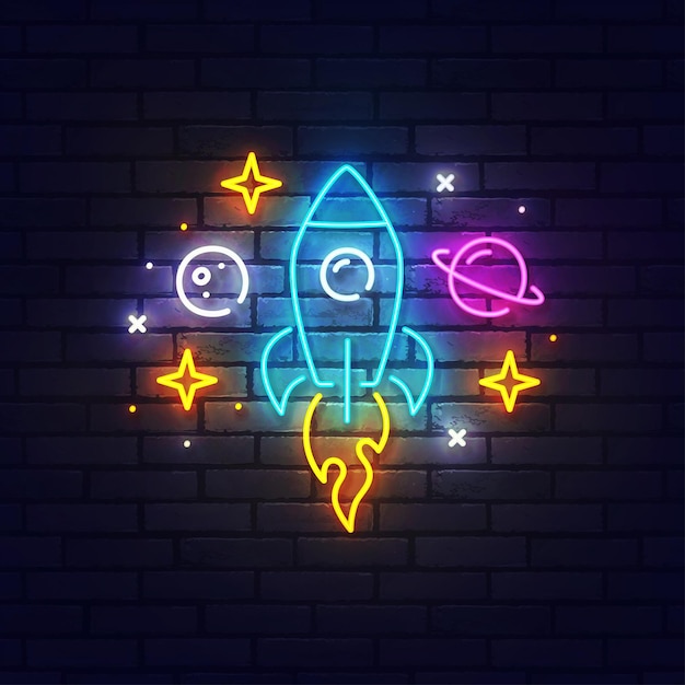 Space neon sign bright signboard light banner Cosmic logo neon emblem Vector illustration