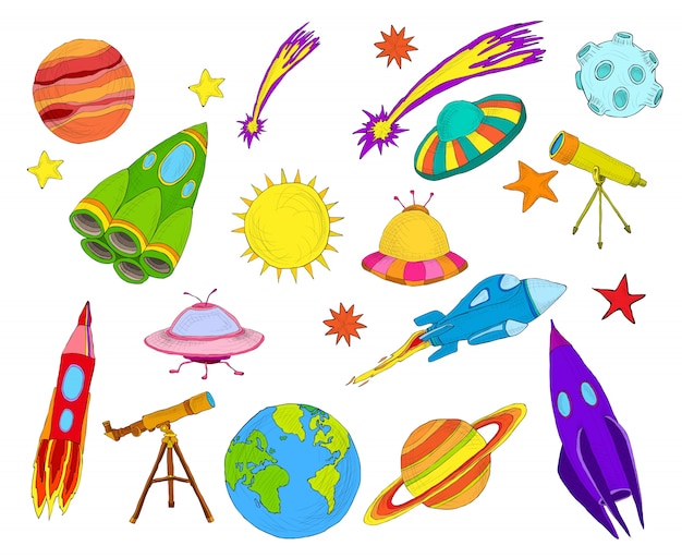 Vector space objects sketch set colored