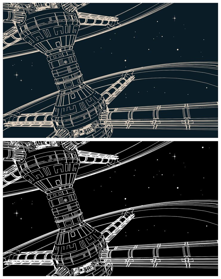 Vector space orbital station illustration