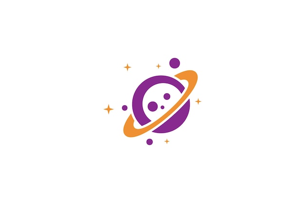 Логотип космической планеты на орбитальном кольце, украшенный сверкающими звездами