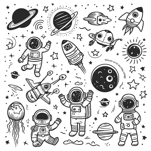 Vector space planets coloring pages