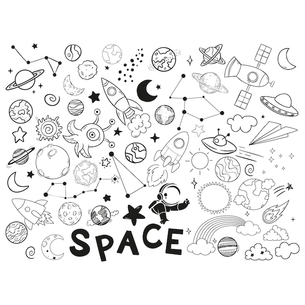 Space planets galaxy astronaut clipart outer space rocket