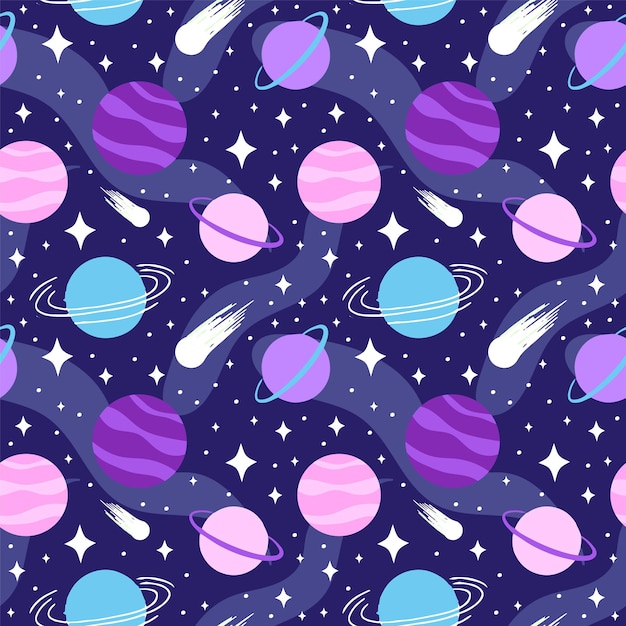 Space and planets seamless pattern gift wrapping design or fabric print